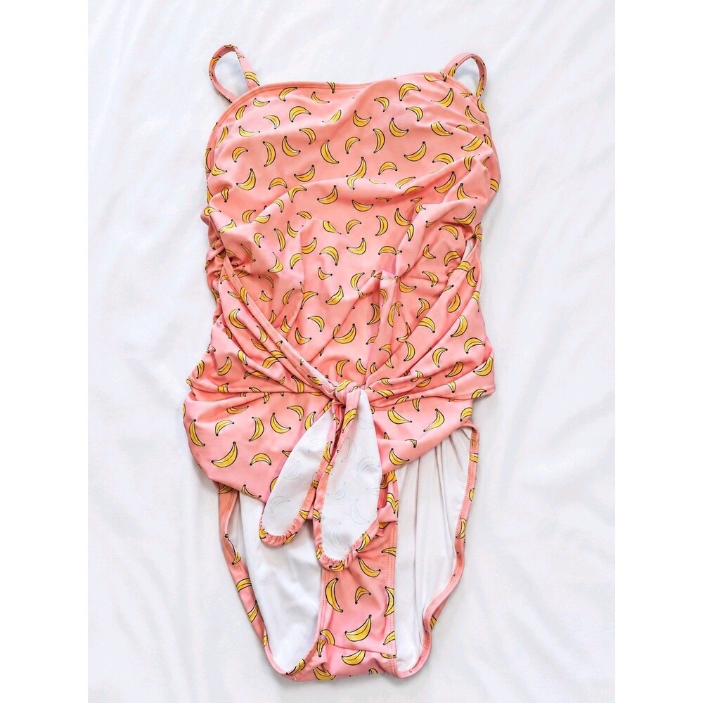 Pink Desert XL Banana Print One Piece Swimsuit Tie Front Pink Made in USA